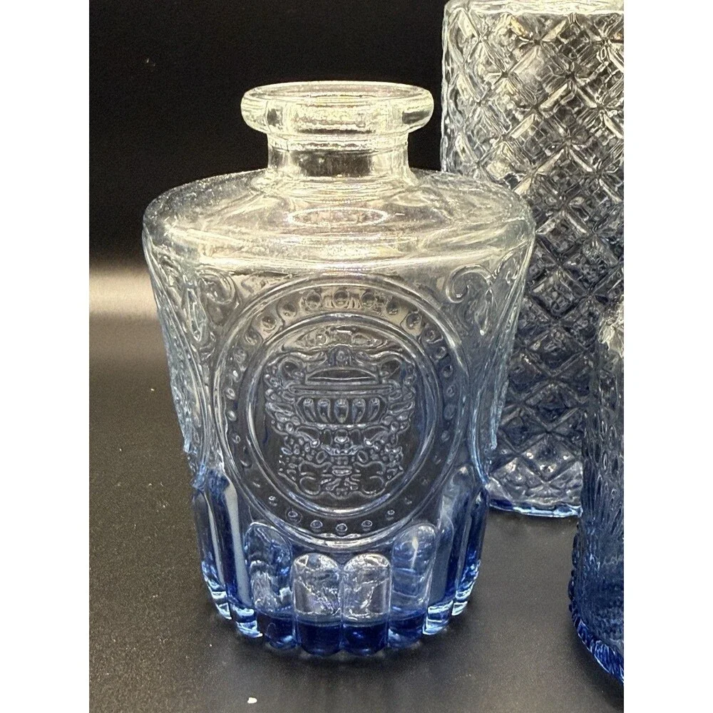 Lot Of 3 Vintage Style Blue Glass Bud Vases Bottles Shabby Chic Cottagecore